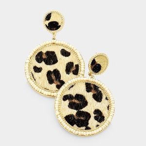 Jewelry - Seed Beaded Trim Leopard Circle Dangle Earrings Jewelry - Seed Beaded Trim Leopard Circle Dangle Earrings